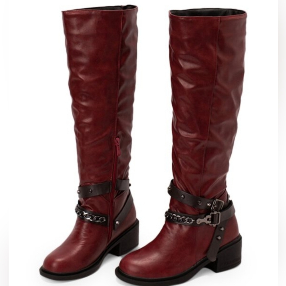 Brand new* only tried on once. Red knee high buckle boots